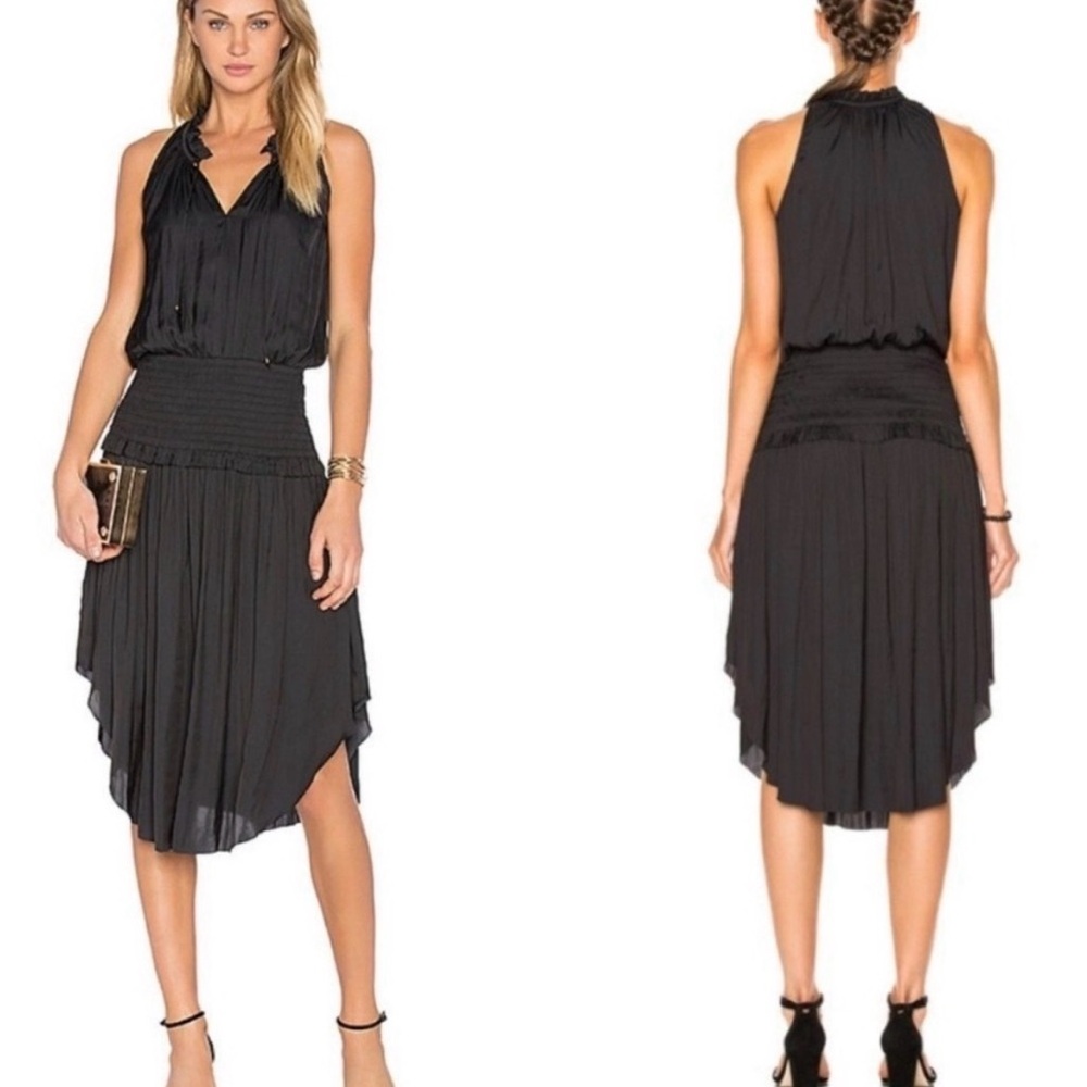 Ulla Johnson Cleo Midi Dress
Black Satin Smocked Waist - Size 4 - EUC